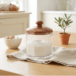 Acrylic Sugar Bowl With Wooden Lid